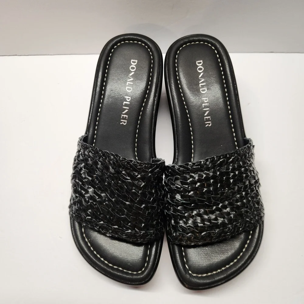 Donald Pliner HP-LINZEY Black Woven Wedge Slide Sandals Womens Size 6M